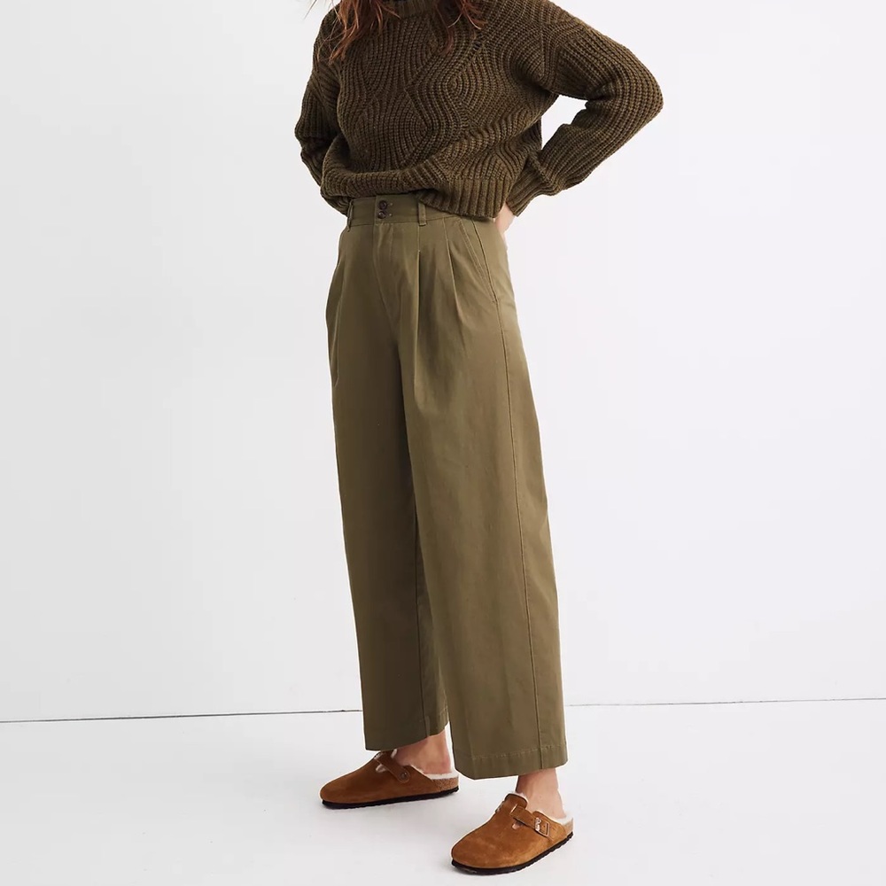 Madewell Green Pleated Wide-Leg Pants Size 00